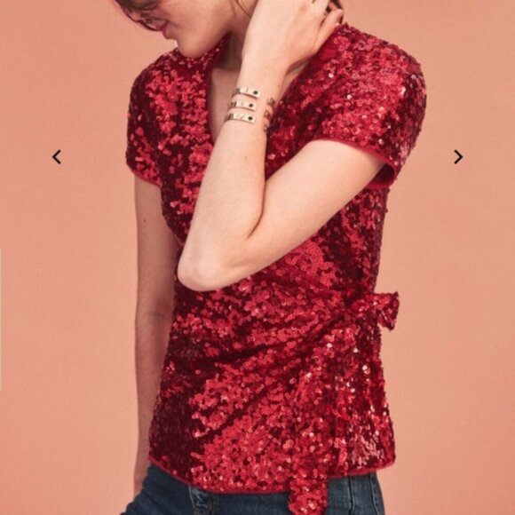 Sezane Olympia Sequin Blouse in Red size 36 NWT - Picture 7 of 8